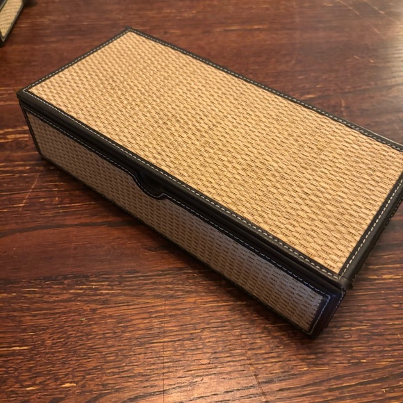 Mid-Century Modern Vintage Leather & Woven 4 Piece Desk Set for Office - Picture 9 of 16